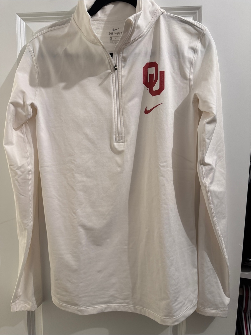 Nike White Quarter-Zip Pullover with Red OU Logo